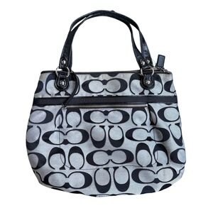 Coach Poppy Metallic Sign Sateen Glam Tote Black/Silver